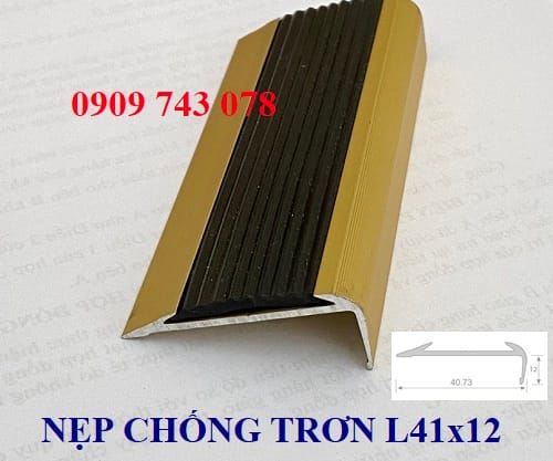Nẹp Chống Trơn Mũi Bậc NLP12 Vàng Mờ